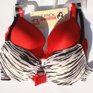 2 Pack t-shirt bras Red Bra Zebra Print Bra NWT